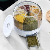 6-Grid Round Food Dispenser | 360° Rotating Food Bucket Transparent Rice Storage Container