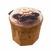Cute Pug Face Foldable Storage Ottoman Stool – Velvet Multipurpose Sitting & Toy Storage Box for Living Room, Bedroom & Kids Room