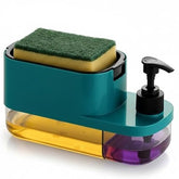 3-in-1 Dish Soap & Hand Wash Pump Dispenser with Sponge Holder | Dual Liquid Compartment, Easy One-Hand Operation, Anti-Slip Base | Space-Saving Countertop Organizer for Kitchen & Bathroom