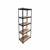 Tall size boltless rack Non laminated| 5-tier metal storage rack| Heavy duty steel shelving unit black mdf shelves.