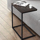 End Table Living Room, C Shaped End Table, Side Table for Couch Slide Under, C Table Sofa Side End Table,Wood Finish and Metal Frame