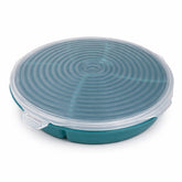Round multipurpose plastic snack storage box with lid compartment tray blue