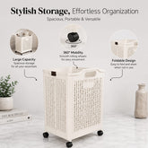 Foldable Laundry Basket with Wheels & Handles