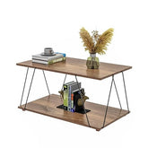 Modern 2-Tier Wire Coffee Tepoy with Storage Shelf | Wooden Finish Center Table for Living Room | Rectangular Tea Table for Home & Office| (Wire TEPOY)