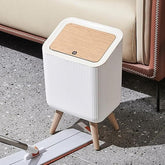 Modern Nordic Standing Dustbin with Wooden Legs & Soft-Close Lid