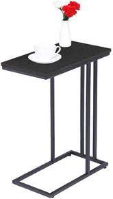 End Table Living Room, C Shaped End Table, Side Table for Couch Slide Under, C Table Sofa Side End Table,Wood Finish and Metal Frame