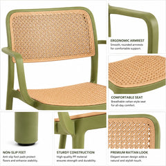 RATTAN ARM GREEN CAFE CHAIR