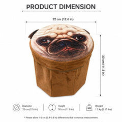 Cute Pug Face Foldable Storage Ottoman Stool – Velvet Multipurpose Sitting & Toy Storage Box for Living Room, Bedroom & Kids Room