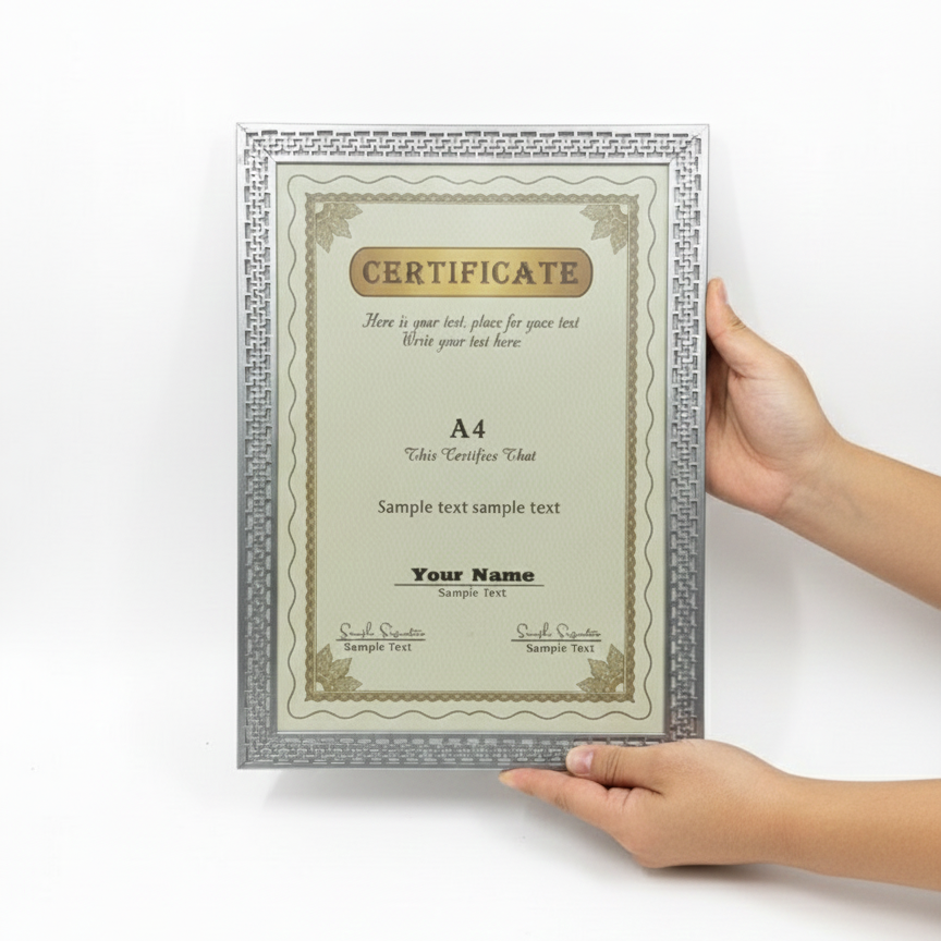 A4 Silver Certificate Frame – Premium Award, Diploma & Document Display Frame for Wall & Table (Vertical/Horizontal)