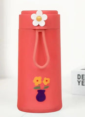 Water Bottle with Cute Flower Design – Leakproof for Hot & Cold Drinks, Portable Thermos Bottle with Handle for Kids School, Office & Travel
