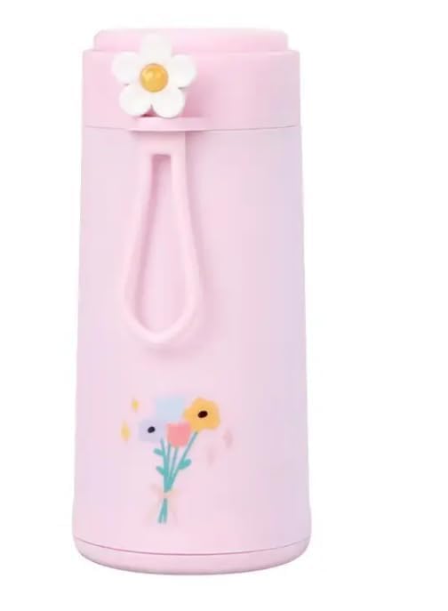 Water Bottle with Cute Flower Design – Leakproof for Hot & Cold Drinks, Portable Thermos Bottle with Handle for Kids School, Office & Travel