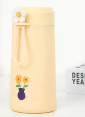 Water Bottle with Cute Flower Design – Leakproof for Hot & Cold Drinks, Portable Thermos Bottle with Handle for Kids School, Office & Travel