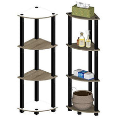 4 Tier Corner Standing Wall Shelf Display Rack Furniture Turn-N-Tube End Table Display Rack, Hallway, Living Room, Metal, Easy Assembly, Space Saving, Industrial