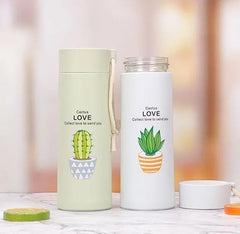 Plant Glass Water Bottle with Protective Cover | Glass Water Bottle for Fridge, Home, Office, Gym, Travel | BPA Free Water Bottle Glass | Cool Bottle | 400ml