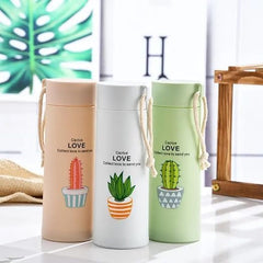 Plant Glass Water Bottle with Protective Cover | Glass Water Bottle for Fridge, Home, Office, Gym, Travel | BPA Free Water Bottle Glass | Cool Bottle | 400ml