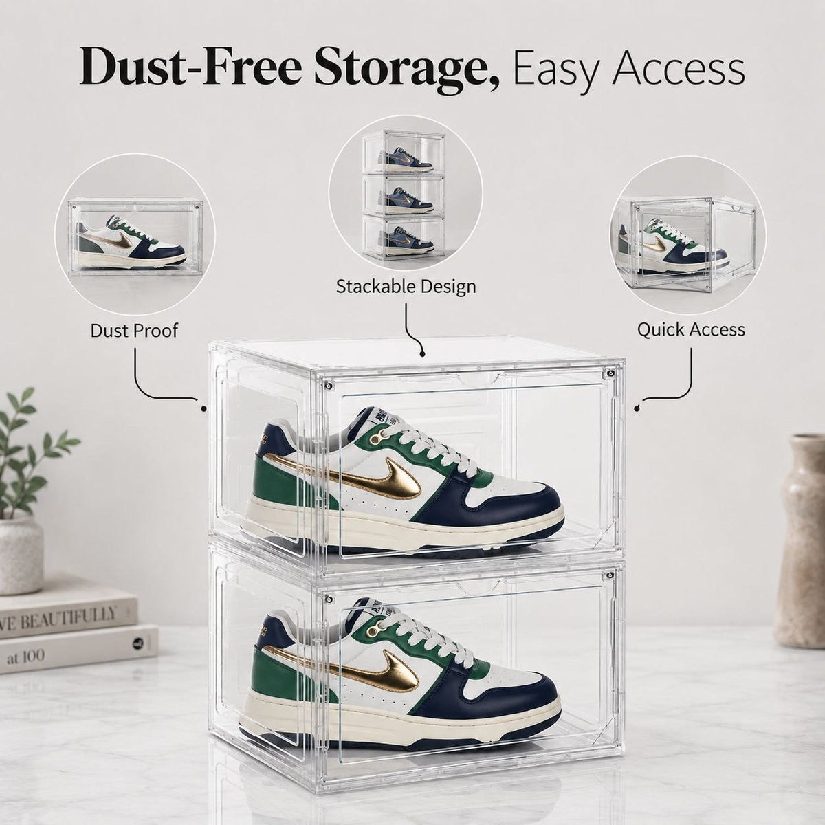 Premium Stackable Shoe Box Organizer - Crystal Clear Sneaker Showcase