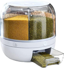 6-Grid Rotating Food Dispenser| Rice Bucket Storage Tank Cereal Dispenser Stackable Containers|One-Click Rice Picking