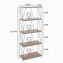5-Tier Wooden Shelf Wire Rack with Metal Frame – Sturdy Structure & Rustic Wood Shelves for Kitchen, Office, Kids Room, Living Room Storage & Display