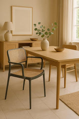 RATTAN ARM BLACK CAFE CHAIR