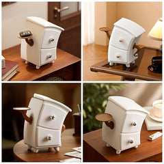 Cute Bedside Table Organizer with 2 Drawers & Tray Holder | Multifunction Mini Storage Cabinet for Desk, Vanity & Home Decor