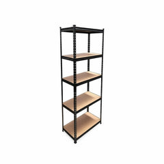 Tall size boltless rack Non laminated| 5-tier metal storage rack| Heavy duty steel shelving unit black mdf shelves.