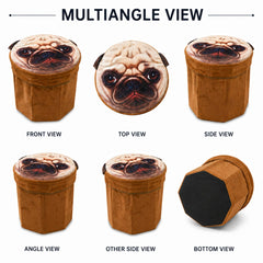 Cute Pug Face Foldable Storage Ottoman Stool – Velvet Multipurpose Sitting & Toy Storage Box for Living Room, Bedroom & Kids Room