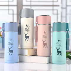 Water Bottle with Handle –Hot & Cold Drinks, Cute Deer Print Thermos Bottle for Kids, Office, School & Travel