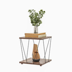 Modern End Table with Premium Laminate Finish| Triple Layer Engineered Board| Powder-Coated Wire Frame| Compact Side Table for Living Room| Bedroom Office & Balcony| (Wire END Table)