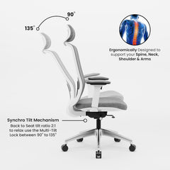Mesh Ergonomic High Back Desk Chair with 4D Adjustable Armrests & 1D Lumbar Support