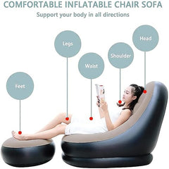 Inflatable Sofa with Household Air Pump, Couch Chair with Footstool for Indoor&Outdoor in Livingroom,Bedroom,Readingroom