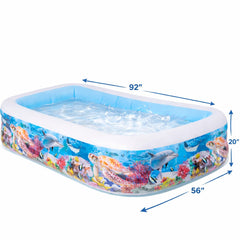 Inflatable Kids Swimming Pool with Ocean Print | Portable Family Outdoor Baby Pool Tub | Thick PVC Air Pool for Garden & Backyard