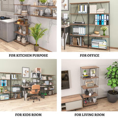 5-Tier Wooden Shelf Wire Rack with Metal Frame – Sturdy Structure & Rustic Wood Shelves for Kitchen, Office, Kids Room, Living Room Storage & Display