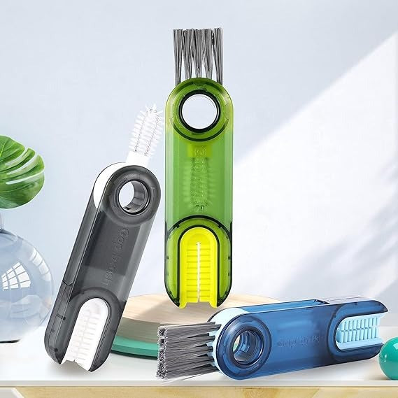 3-in-1 Cleaning Brush for Teacup Cleaning Tiny Bottle Cup Lid Brush Straw Cleaner Tools Multi-Functional Crevice Cleaning Brush Cleaning Brushes for Water Bottle ( Pack of 2 )