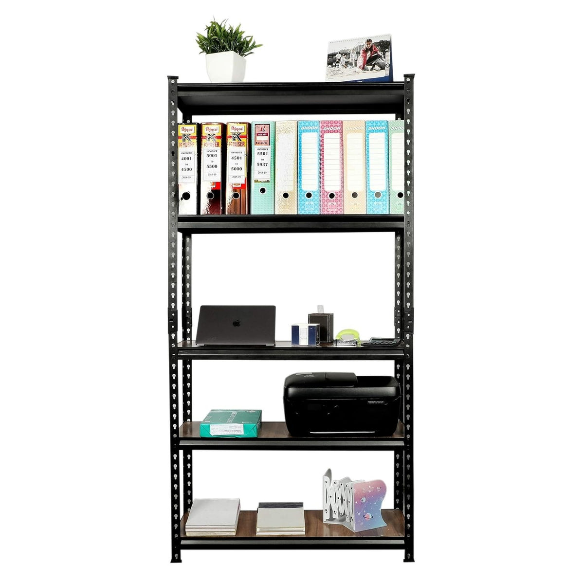 Non laminated large size boltless rack| Adjustable, Heavy Duty Storage Shelving Unit Boltless [Laminate Sheet] Kitchen, Office, Dorm, Or Garage,Shoe Rack (5 Section With 1 Support Bar File Holder