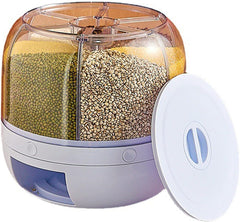 6-Grid Rotating Food Dispenser| Rice Bucket Storage Tank Cereal Dispenser Stackable Containers|One-Click Rice Picking