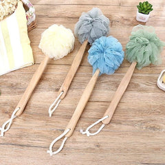 Scrubber for Shower with Wooden Long Handle
