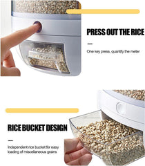6-Grid Rotating Food Dispenser| Rice Bucket Storage Tank Cereal Dispenser Stackable Containers|One-Click Rice Picking