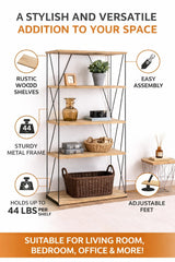 Modern 5-Tier Wooden & Metal Storage Rack | Multi-Purpose Display Shelf for Living Room, Kitchen & Bedroom