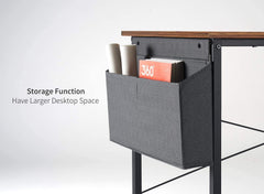 Computer Desk Study Writing Table with 2 Hooks for Home Office, Modern Simple Style PC Desk, Black Metal Frame Laptop Table with Storage Bag