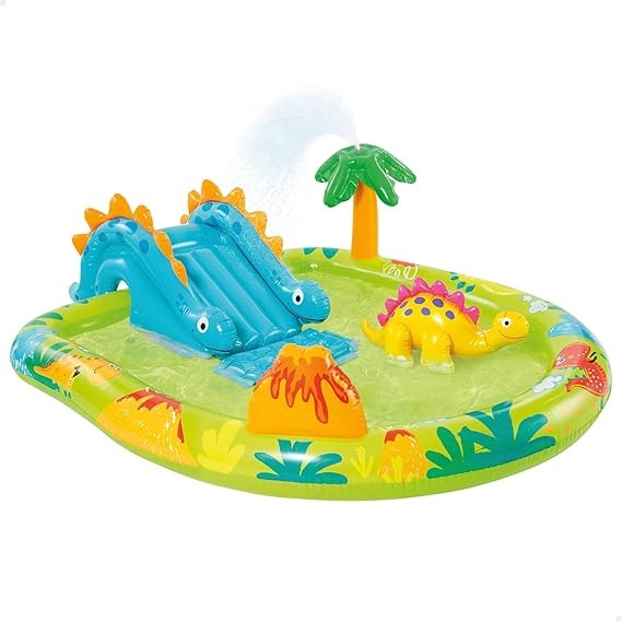 Kids Inflatable Dinosaur Water Play Pool with Slide & Sprinkler – Outdoor Summer Splash Pool for Toddlers