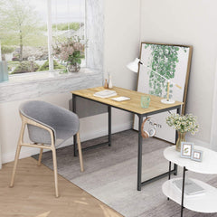 Computer Desk Study Writing Table with 2 Hooks for Home Office, Modern Simple Style PC Desk, Black Metal Frame Laptop Table with Storage Bag
