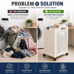 Foldable Laundry Basket with Wheels & Handles