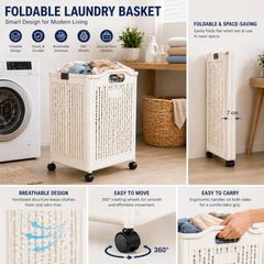 Foldable Laundry Basket with Wheels & Handles