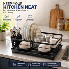 Dish Drying Rack with Drain Tray & Cutlery Holder
