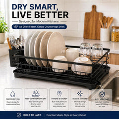 Dish Drying Rack with Drain Tray & Cutlery Holder