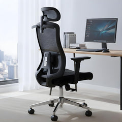 Ergonomic Office High Back Computer Chair Adjustable Lumbar Support & Cushion Seat, 360° Adjustable Armrests, Multi Lock Mechanism, Chrome Base - Black