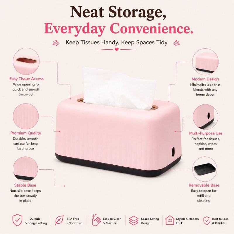 Tissue Box Cover – Nordic Style Desktop Napkin Holder & Decorative Face Towel Dispenser for Home, Office
