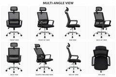Ergonomic High-Back Mesh Office Chair with Adjustable Headrest and Lumbar Support – Breathable Swivel Executive Desk Chair with Chrome Base and Smooth-Rolling Casters for Home Office, Black