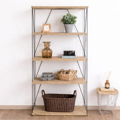 Modern 5-Tier Wooden & Metal Storage Rack | Multi-Purpose Display Shelf for Living Room, Kitchen & Bedroom