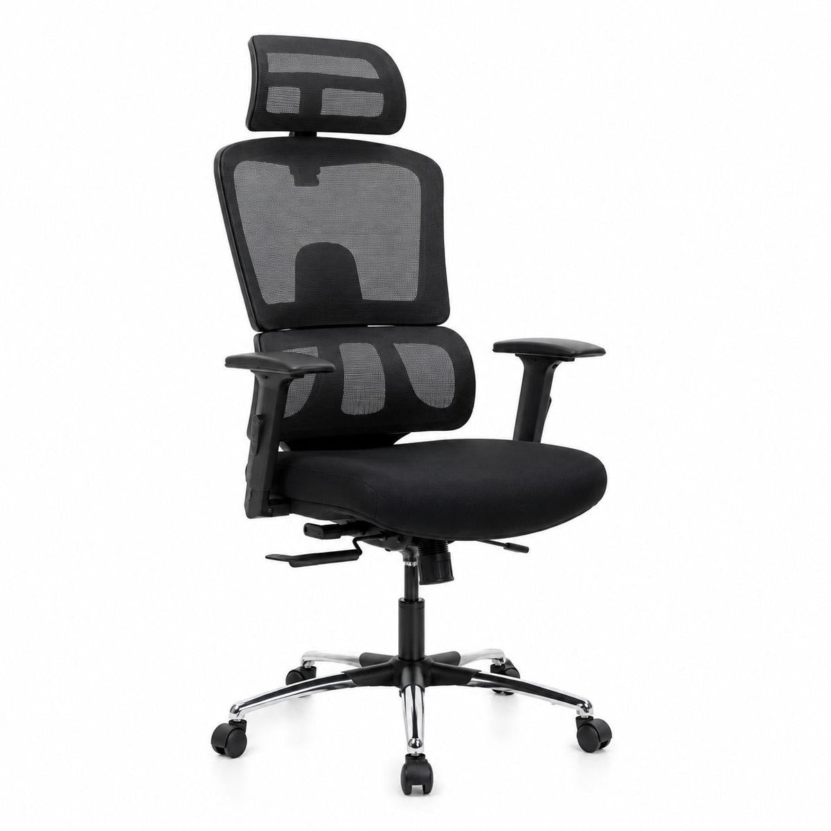 High Back Mesh Office Chair with Headrest & Lumbar Support | Adjustable Swivel Computer Chair with Wheels | Executive Work From Home Chair (Black)